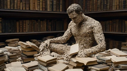 Book Sculpture Reading in Library