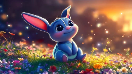 Cartoon Bunny with Flowers