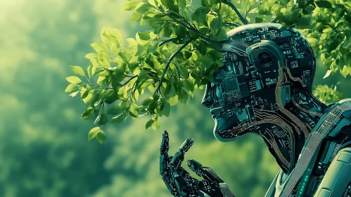 Robotic Figure in Greenery
