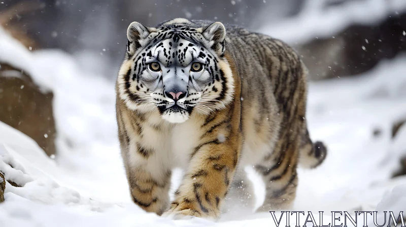 AI ART Tiger Walking in Snow