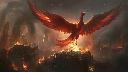 Fiery Bird Over Burning City
