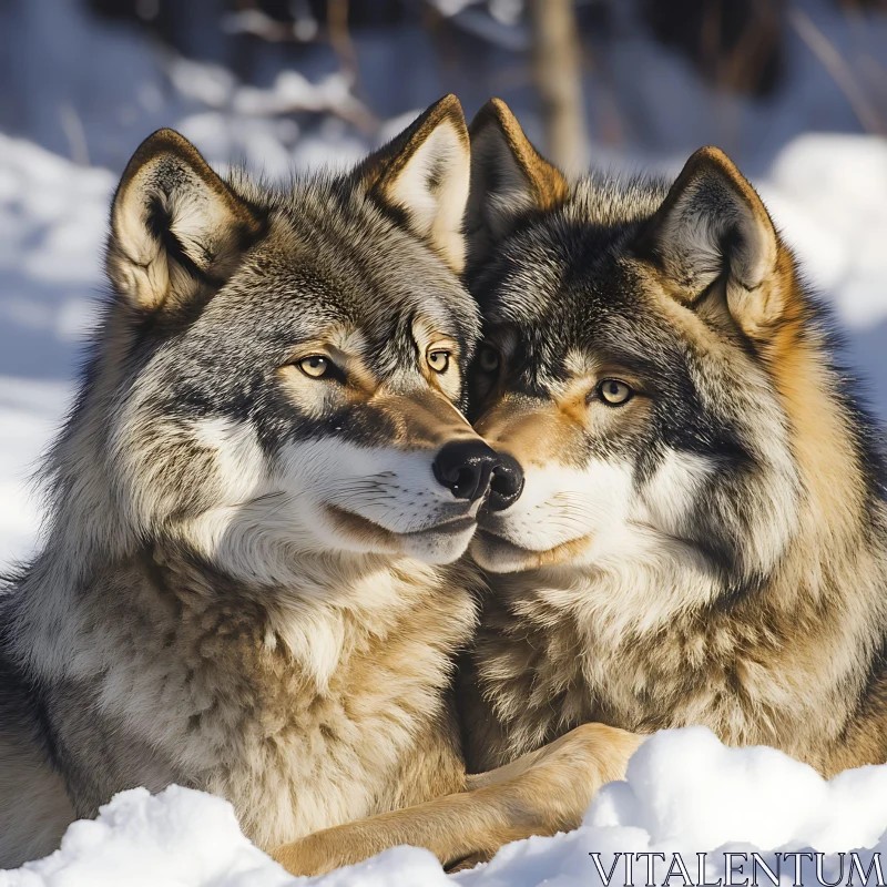 Wolves Together in Snowy Landscape AI Image