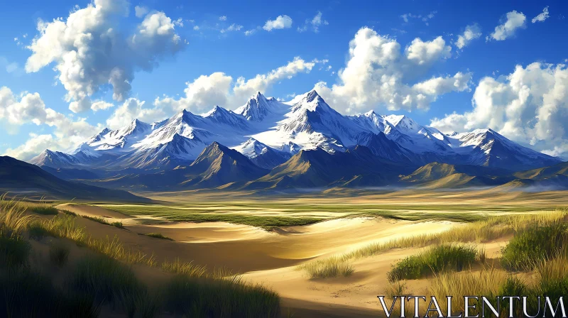 AI ART Snowy Mountain Peaks Under Blue Sky