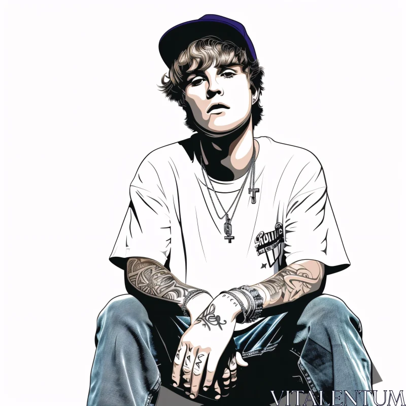 Justin Bieber Tattooed Fashion Illustration AI Image