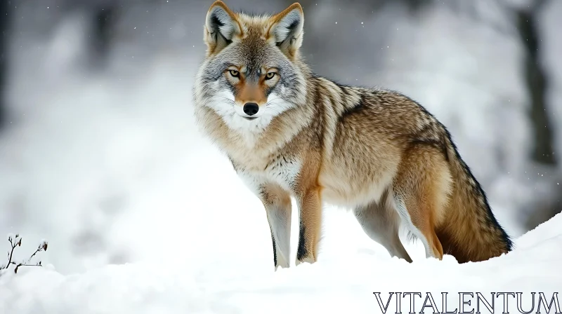 Coyote in Snowy Landscape AI Image