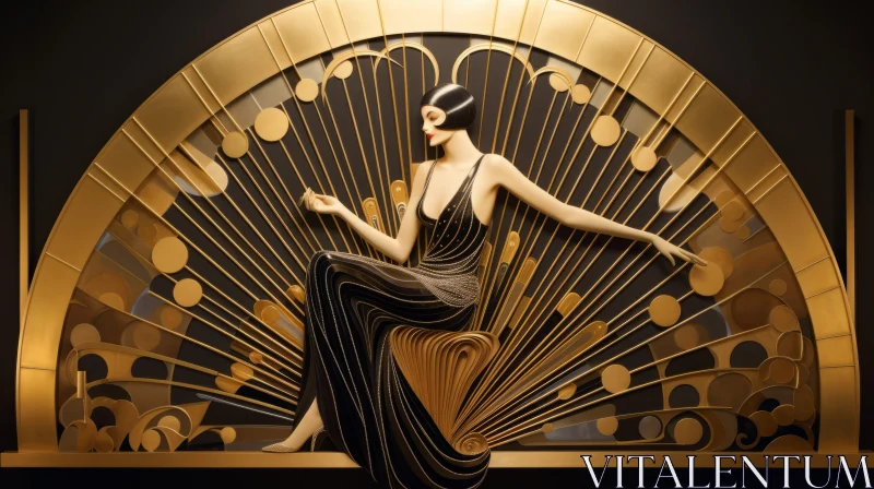 Art Deco Elegance: 1920s Styled Woman in Paper Sculpture Setting AI Image