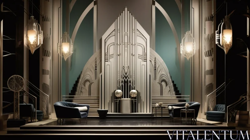 Art Deco Room with Minimalist Stage Design AI Image