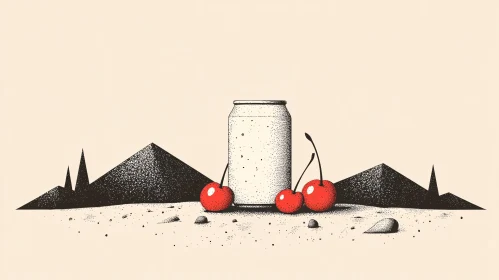 Unique Abstract Still Life with Can and Cherries