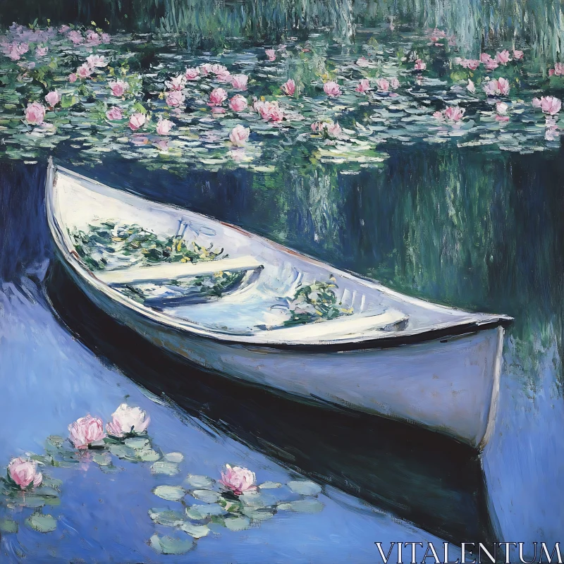 AI ART Boat Amidst Water Lilies
