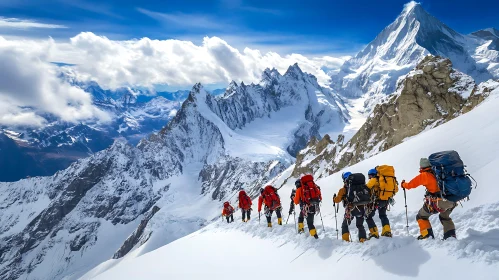 Climbers Ascending Snow Mountain