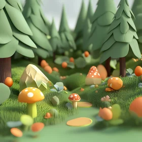 Whimsical Forest Scene with Colorful Mushrooms