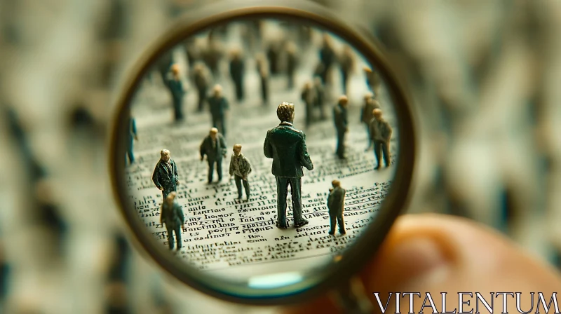 AI ART Miniature People Under Magnifying Glass