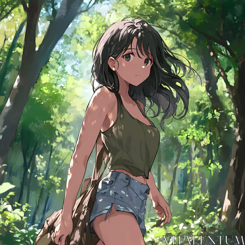 Forest Scene with Anime Girl AI Image