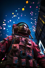 Cyberpunk Night with Neon-Lit Astronaut