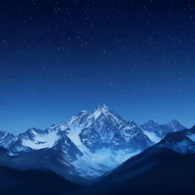 Snowy Peaks Under a Starry Expanse