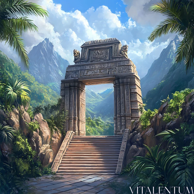 AI ART Stone Arch Ruins in Tropical Jungle