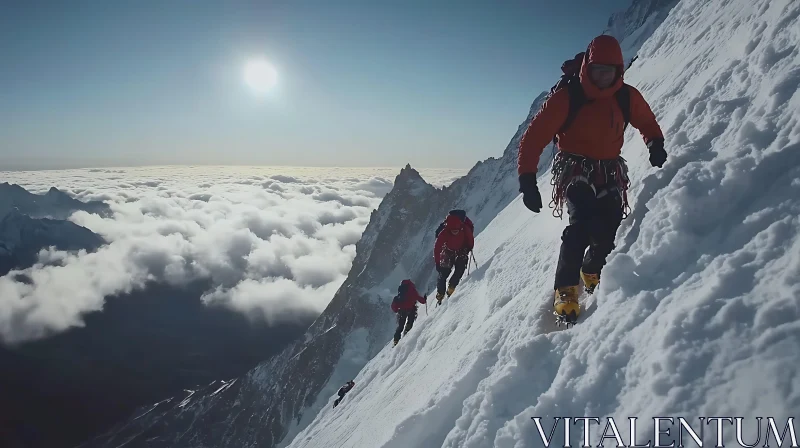 Climbers on a Snowy Mountain AI Image