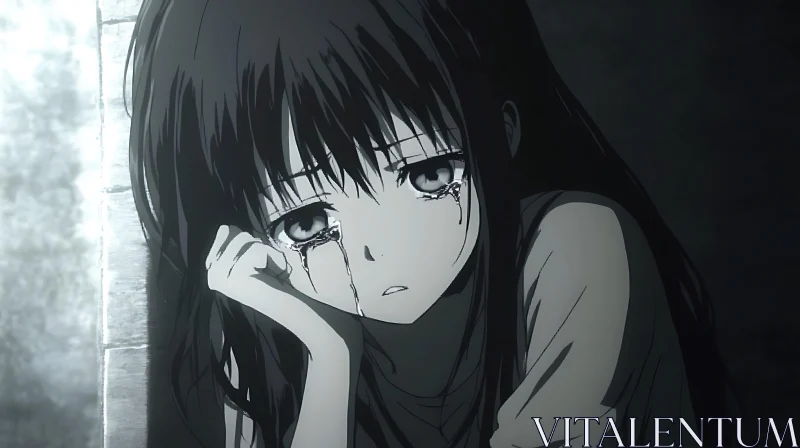 Emotional Anime Moment: Tearful Girl AI Image