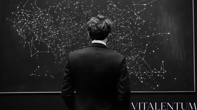 AI ART Man Stares at Constellation Map