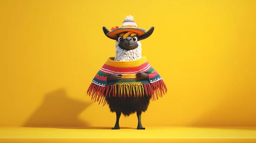 Cartoon Llama with Traditional Outfit