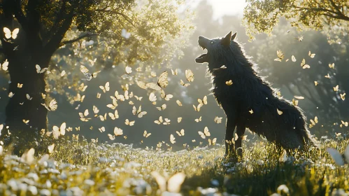 Wild Wolf Surrounded by Butterflies