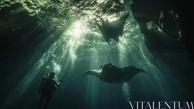 Underwater Scene with Manta Rays AI Image