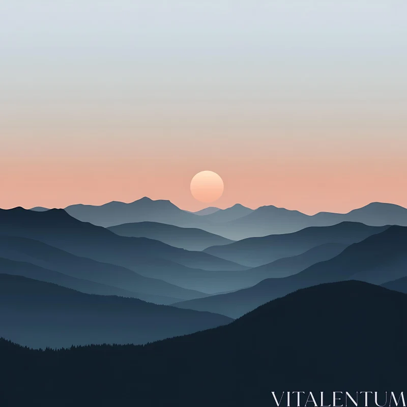 AI ART Layered Mountains Under Soft Sunrise