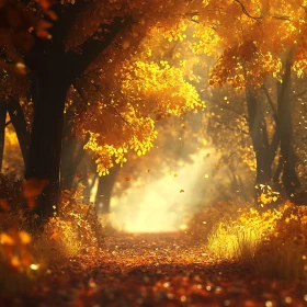 Golden Sunlight in an Autumn Forest