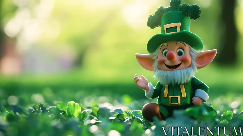 Lucky Leprechaun in Green Meadow AI Image