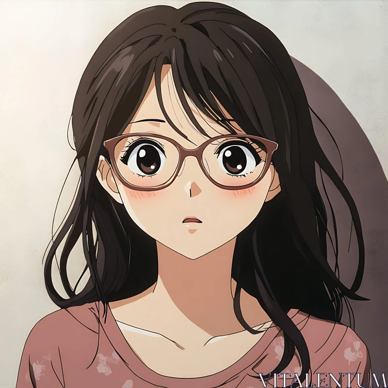 Surprised Anime Girl with Glasses AI Image