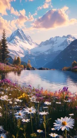 Serene Lake and Snow-Capped Mountains