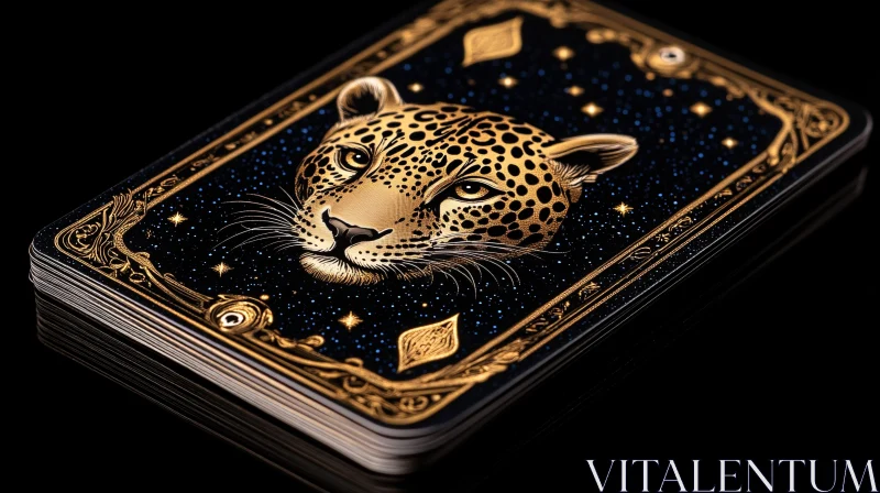 Golden Leopard Card Deck on Black AI Image