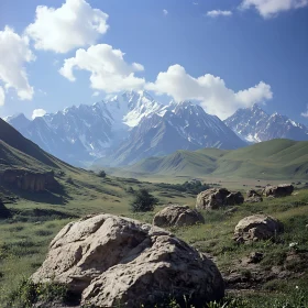 Scenic Mountain Landscape with Green Hills