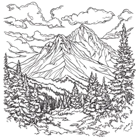 Monochrome Mountain and Forest View