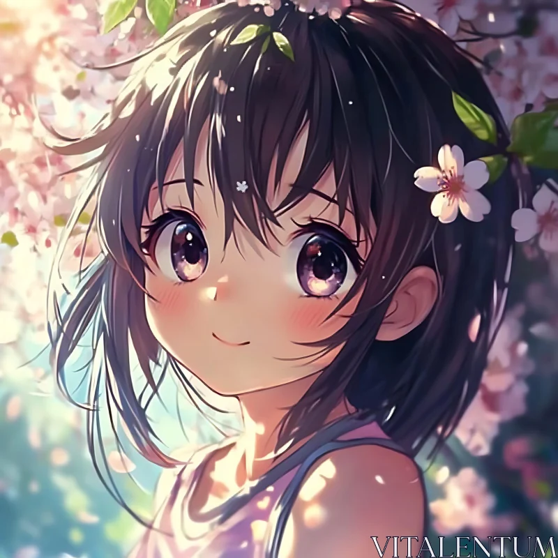 Cherry Blossom Anime Girl Portrait AI Image