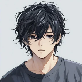 Anime Character Illustration with Black Hair