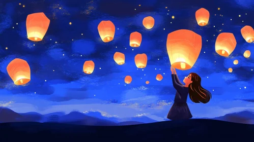 Floating Lanterns Night Scene