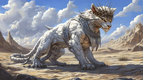 White Lion with Thorns in Arid Land