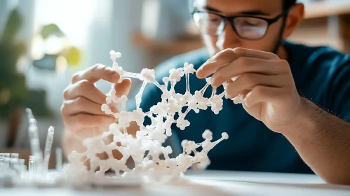 Man Inspecting Molecule Model