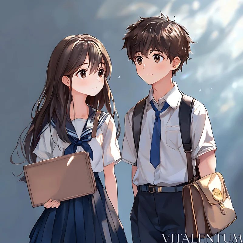 Digital Illustration of Anime Students AI Image