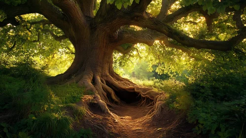 Majestic Tree with Root Pattern