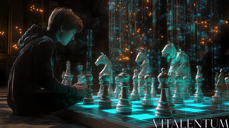 AI ART Boy Playing Chess with Digital AI