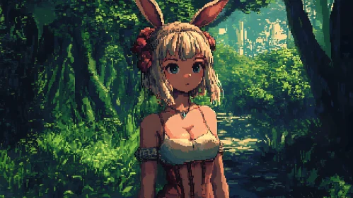 Pixel Anime Girl in Verdant Forest