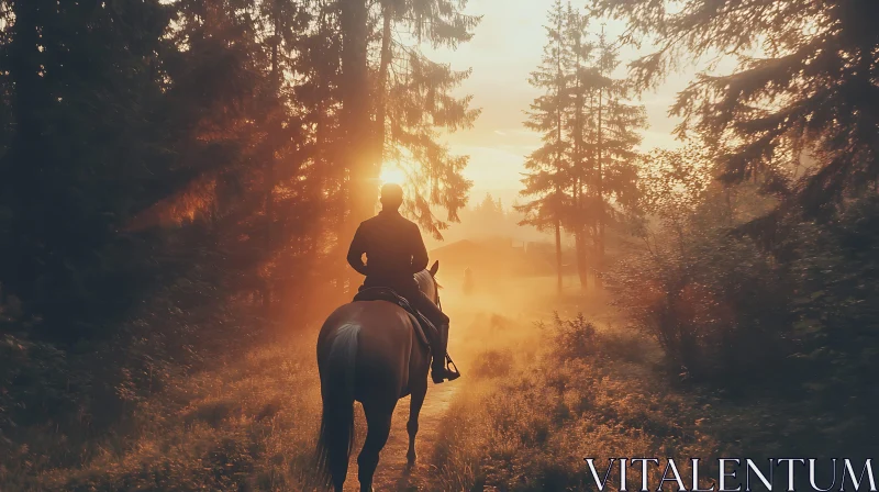 Sunset Horseback Ride Through Forest AI Image