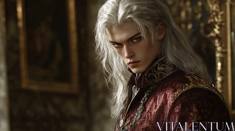 Opulent Vampire Portrait with White Hair AI Image