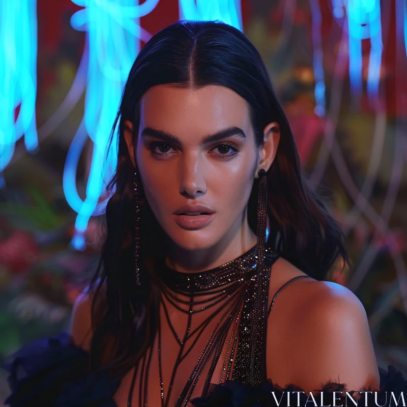 Glamorous Kendall Jenner with Neon Background AI Image