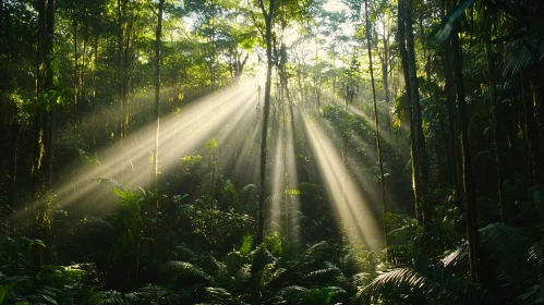 Beams of Sunlight in Rainforest