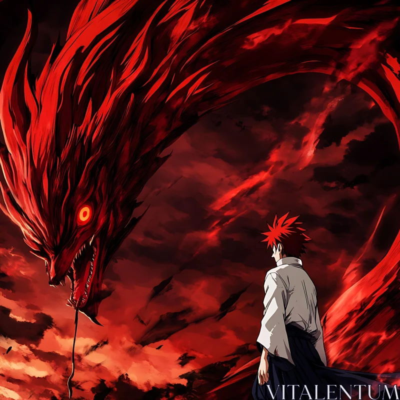 Epic Confrontation Between Hero and Red Dragon in Anime AI Image