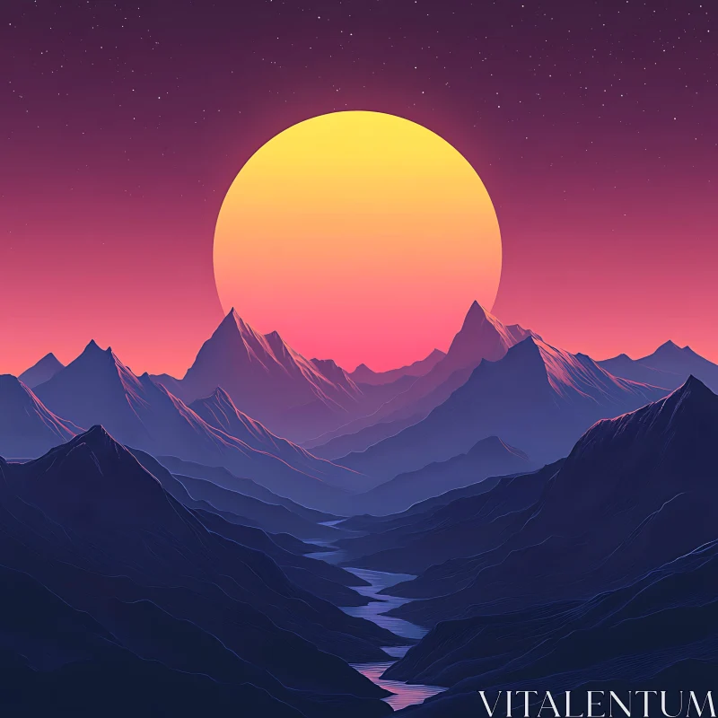 AI ART Tranquil Mountain Sunset