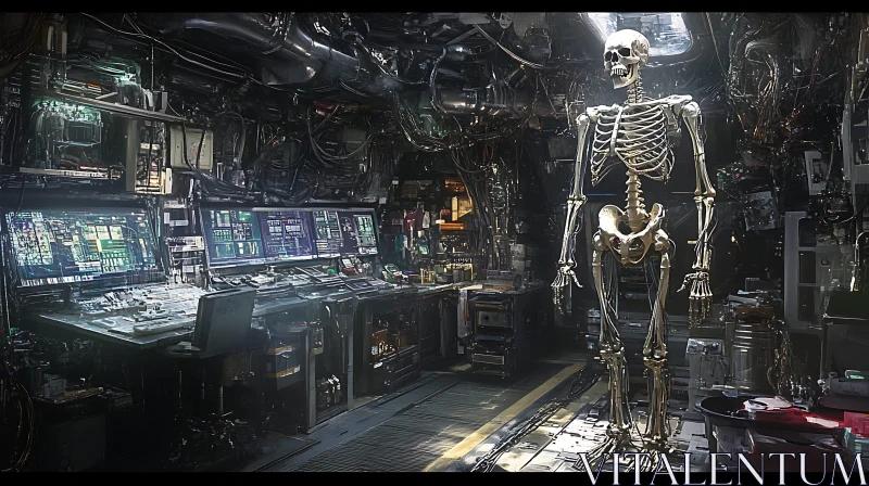 Skeleton in Futuristic Tech Lab AI Image